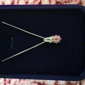 Premium Ouro Fino Rubellite and Natural White Zircon Floral Pendant Necklace